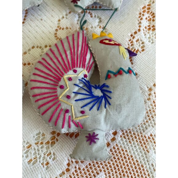 Vintage Folk Art Garland Ornaments Chinese Animals Embroidered Signs Of Zodiac - Picture 8 of 12